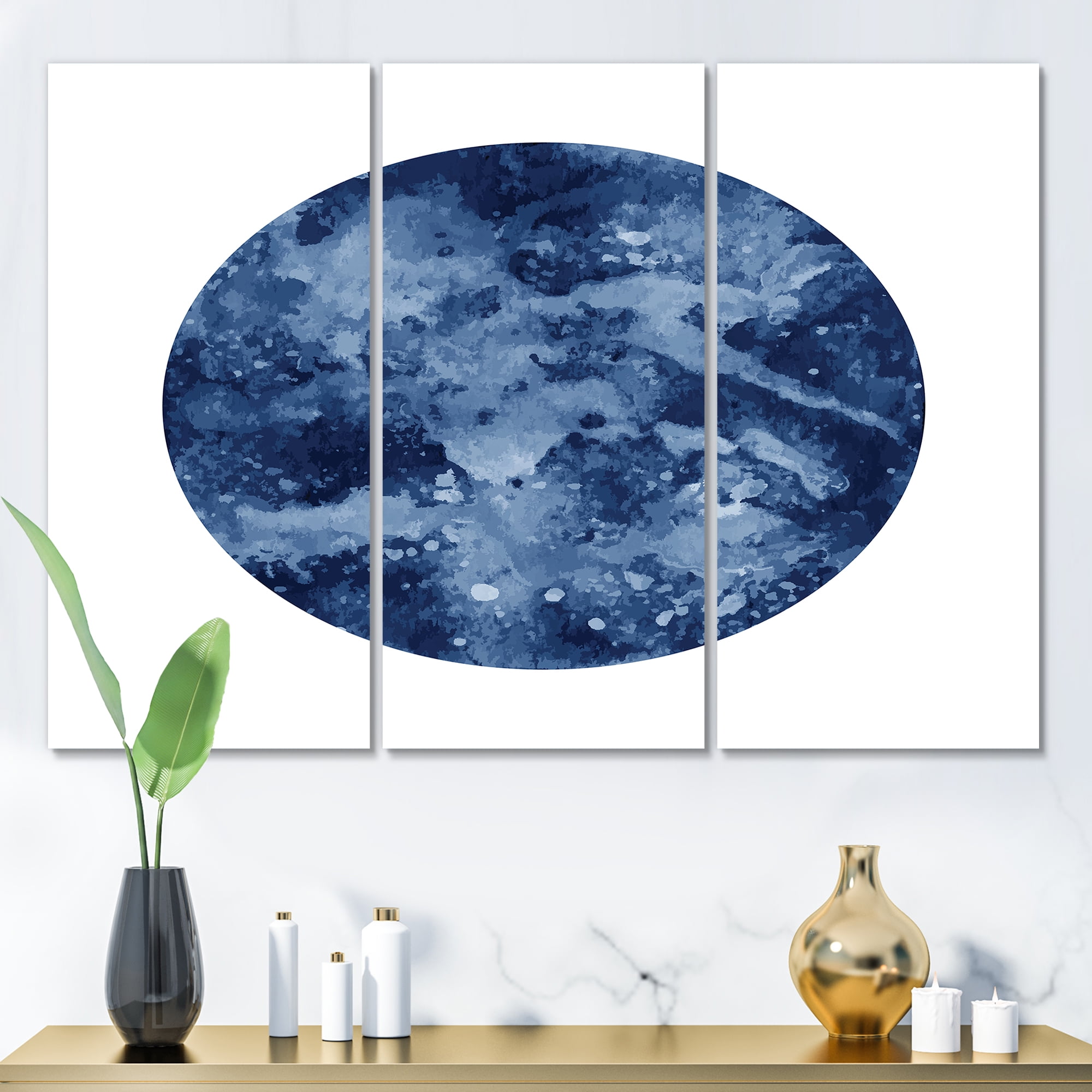 Designart ' Blue Space Galaxy Circle ' Modern Canvas Wall Art Print
