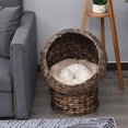 thumbnail image 2 of Dog Beds PawHut Handwoven Elevated Cat Bed with Soft Cushion & Cat Egg Chair Shape, Cat Basket Bed Kitty House with Stand, Raised Wicker Cat Bed for Indoor Cats, 23.5" H, Grey,Cat Beds, 2 of 7