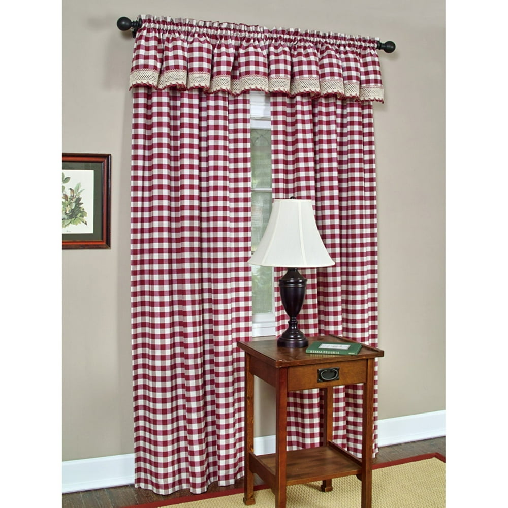Achim Buffalo Check Window Curtain Panel, 42 x 84, Burgundy Walmart
