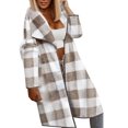 thumbnail image 2 of Oksale Womens Check Jackets Fuzzy Fleece Midi Shacket Jacket Open Front Fall Winter Coats Soft Long Sleeve Lapel Overcoats Warm Cozy Outerwear for Outside 2025 Khaki XL, 2 of 7