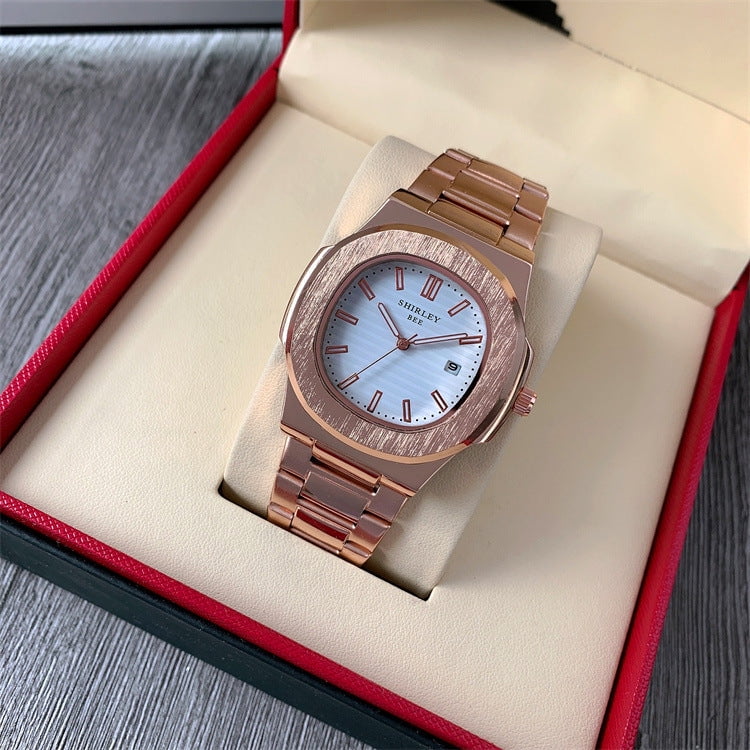 Mens Steel Band Leisure Watch With Calendar Display Quartz
