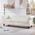 thumbnail image 3 of 84" Chesterfield Sofa, PU Leather Tufted Upholstered 3-Seater Sofa with Rolled Arms & Silver Nailhead, Padded Cushion & Solid Wood Legs, Modern Accent Sofa for Living Room Office, White, 3 of 7