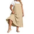 thumbnail image 2 of XiYing Robes pour Femmes, Robe Maxi Décontractée de Mode pour Femmes Grande Taille à Encolure Carrée avec Boutons, Bretelles, Dos Plissé et Détails de Buste,, 2 of 8