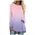 thumbnail image 2 of Womens Crewneck Sweatshirt Casual Loose Fitting Tops Gradient Long Sleeve T Shirt, 2 of 6