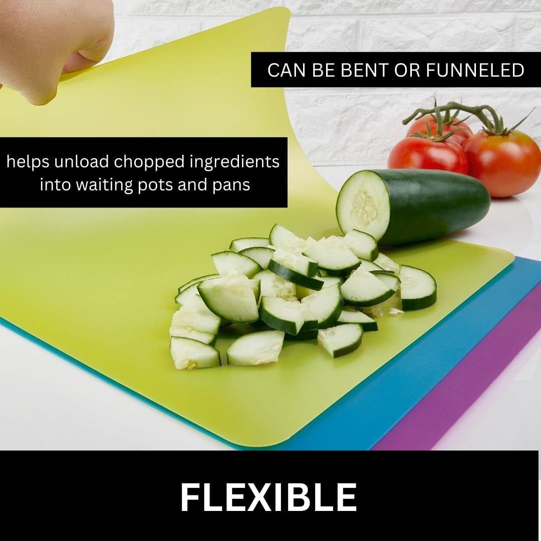 MKEUDQ-Flexible Cutting Mats Set of 3 - BPA-Free Plastic Color-Coded Kitchen Chopping Boards, 12"x15", Durable Non-Slip Mats for Meat, Veggies, Fruits