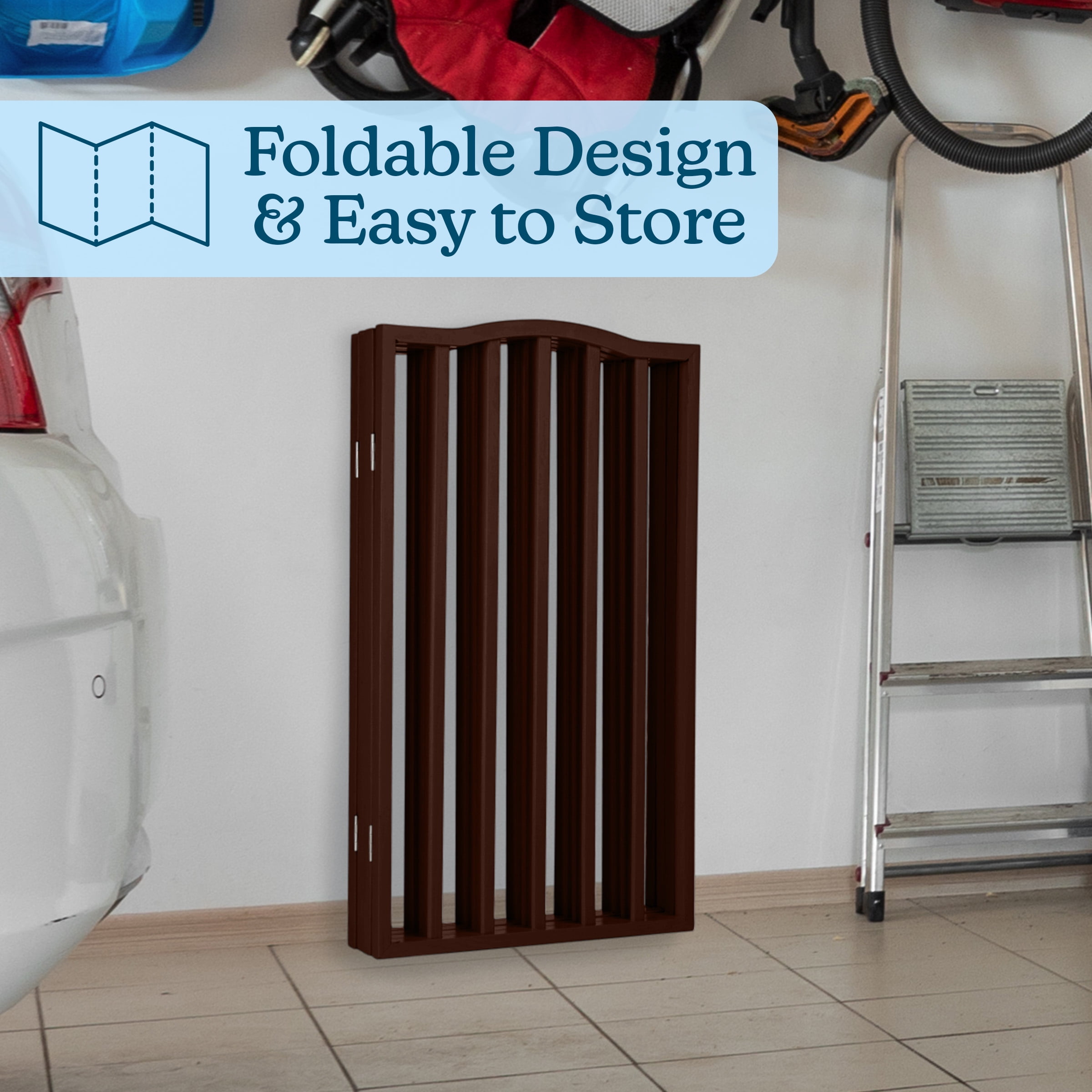 PETMAKER 4-Panel Indoor Foldable Pet Gate for Stairs or Doorways (Brown)
