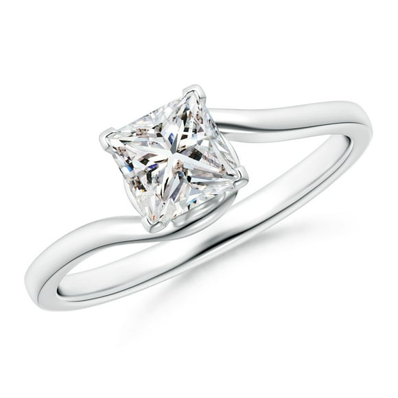 Angara Natural Diamond Ring - Solitaire Princess-Cut Diamond Bypass Engagement Ring in Platinum for Women (Ring Size = 3)