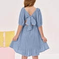 thumbnail image 5 of CCRFTGI Summer Dresses for Children Girls 7-8 Casual Dress Tie Backless Square Neck Ruffle Birthday A-Line Dress Light Blue 13-14 Years, 5 of 5