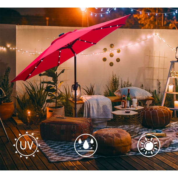 Bibana 9ft Solar 24 LED Lighted Patio Umbrella with 8 Ribs, Adjustment and  Crank Lift System (Red) - Walmart Business Supplies