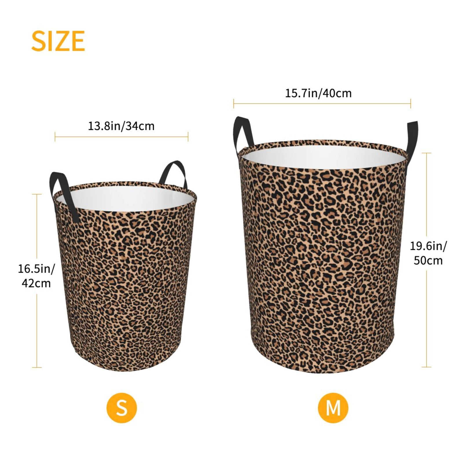 Rateoe Brown Leopard Pattern Round Laundry Hamper Basket, Tall Hamper Basket for Blanket Storage, Nursery Clothes Hamper for Laundry in Bedroom and College Dorm-Medium