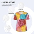 thumbnail image 3 of Zufioo Colorful Wool Balls Print Men's Baseball Short Sleeve, Moisture Wicking Button-Down Hip Hop Tee-Small, 3 of 7