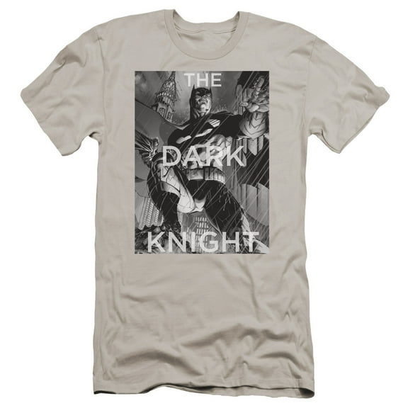 Batman Fighting The Storm Premium Canvas T-Shirt Adult Slim Fit 30/1-Silver