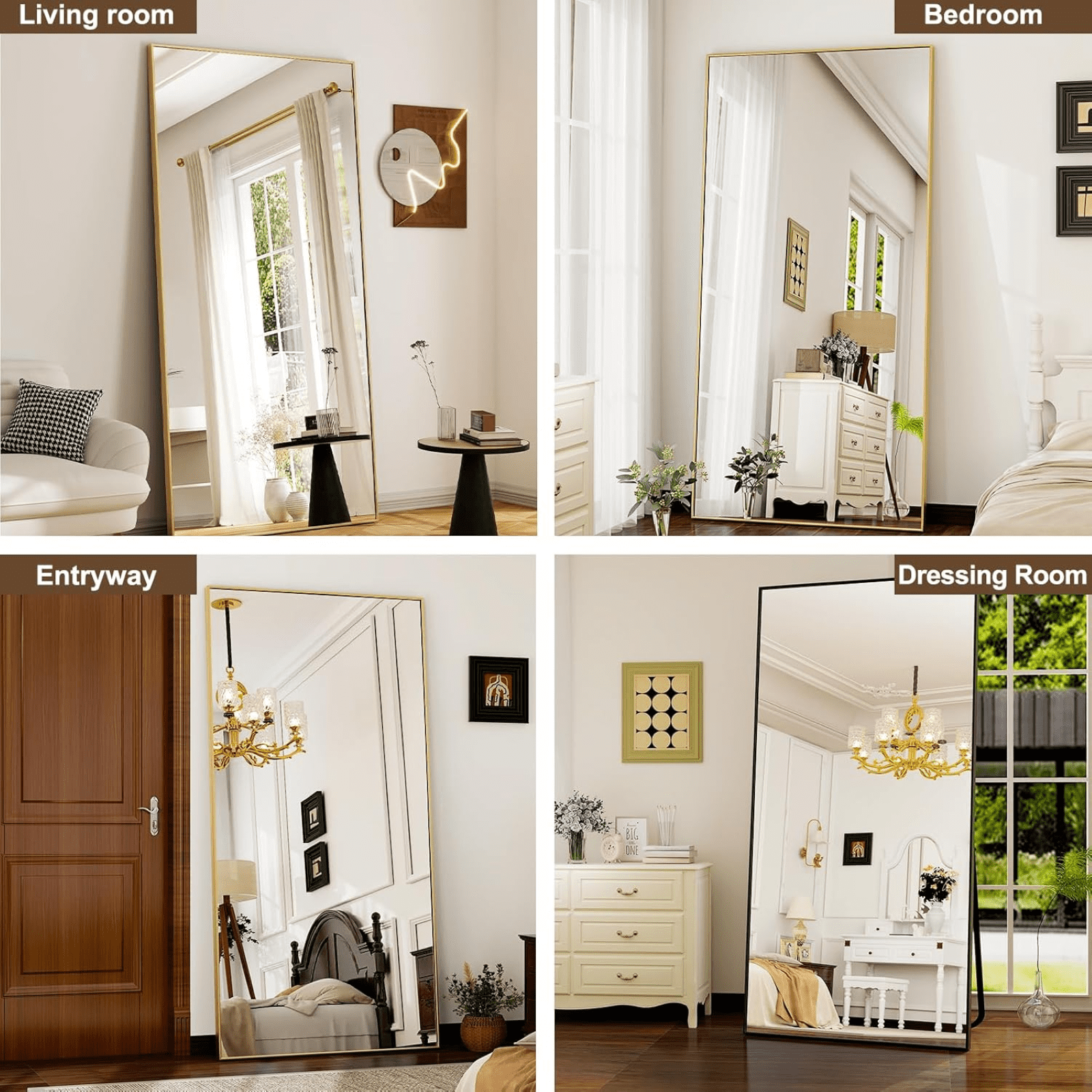 Lumora 76"x34.1" Full Length Floor Mirror Rectangular Freestanding Leaning Wall-Mounted Mirror, Gold