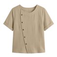 thumbnail image 5 of GUACER Blouses for Women Short Sleeve Cotton Linen Casual Round Neck Button Down Tops Relaxed Fit Shirts, 5 of 7