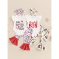thumbnail image 4 of Aojekbee Baby Girls Summer Outfits Baseball Print Ruffles Romper and Elastic Flared Pants Headband 3 Piece Clothes, 4 of 10