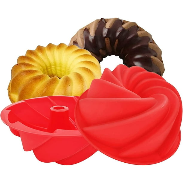 Paquete de 2 moldes de silicona para pasteles, moldes para hornear gelatina de libra estriada, molde para pasteles de tubo redondo antiadherente de 9.5 'para gelatina, buntcake, ge