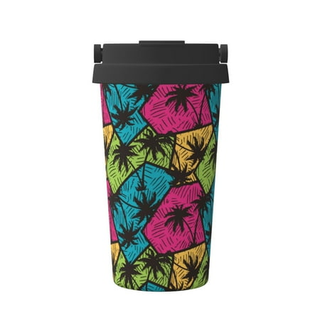 

Fuzoiu Hawaii Palms Print Stainless Steel Travel Mug Vacuum Insulated Coffee Travel Mug Reusable Coffee Cup for Hot and Cold