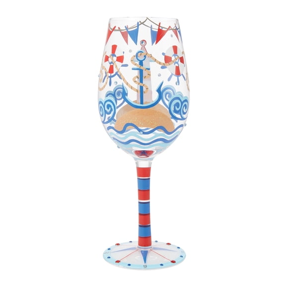 Enesco Lolita Nautical Hand Painted Stemmed Wine Glass, Multicolor 9in H