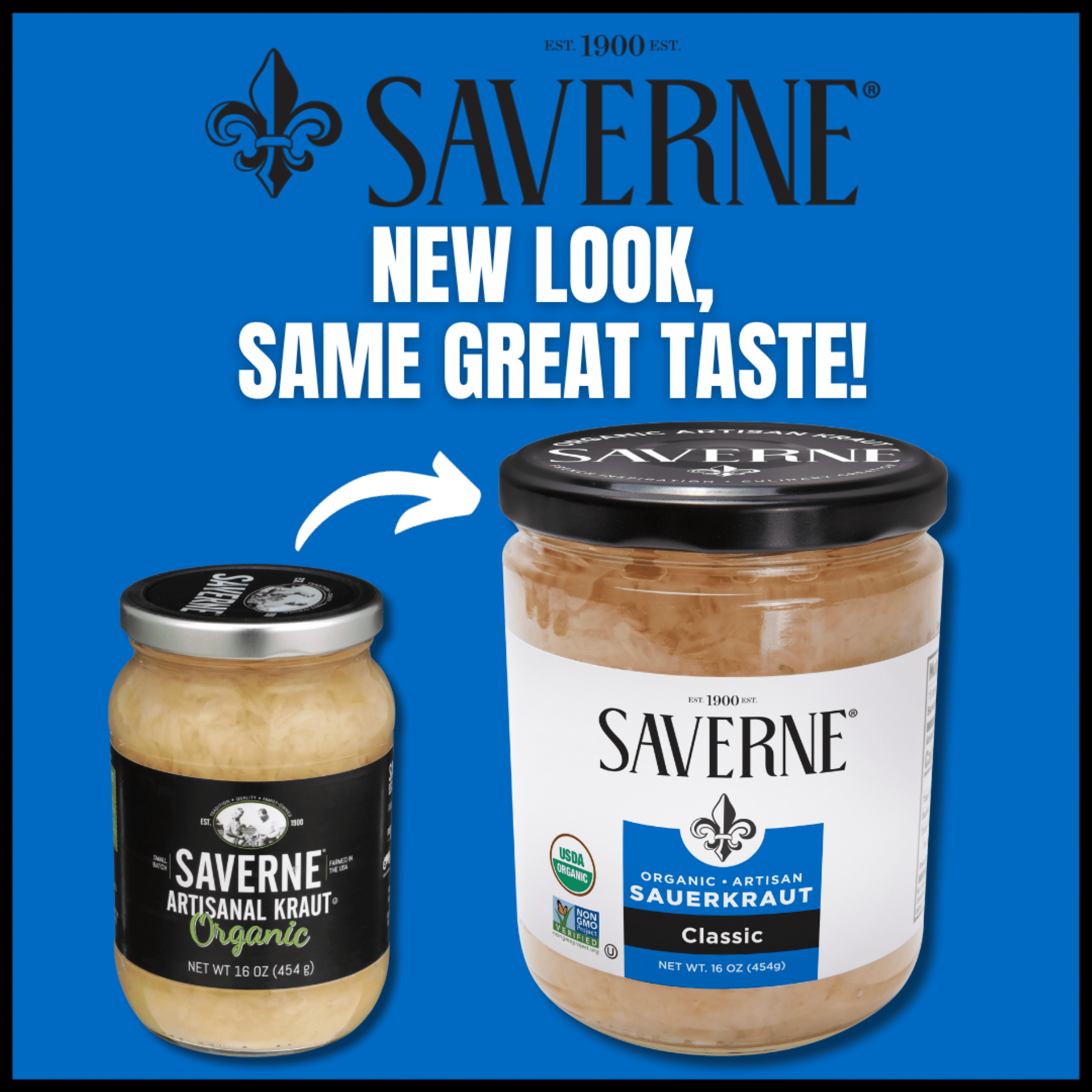 Saverne Organic Naturally Fermented Shredded Sauerkraut, 16 oz Jar
