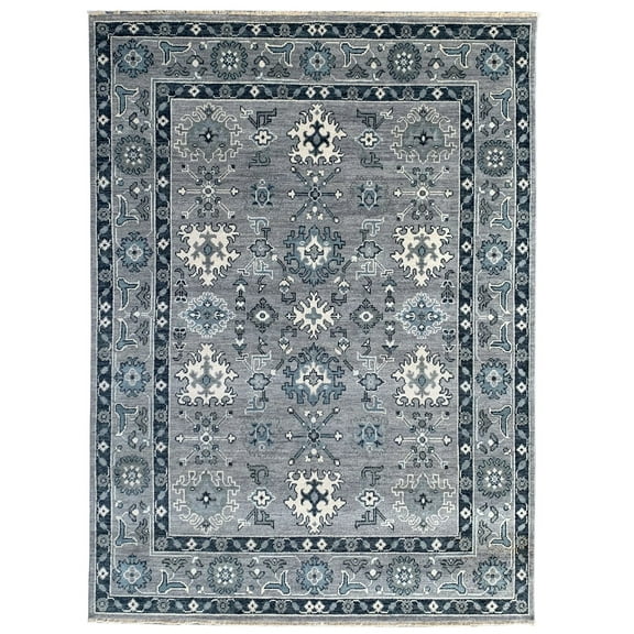 EORC Silver Hand Knotted Wool Traditional Oushak Rug, 6' x 9'