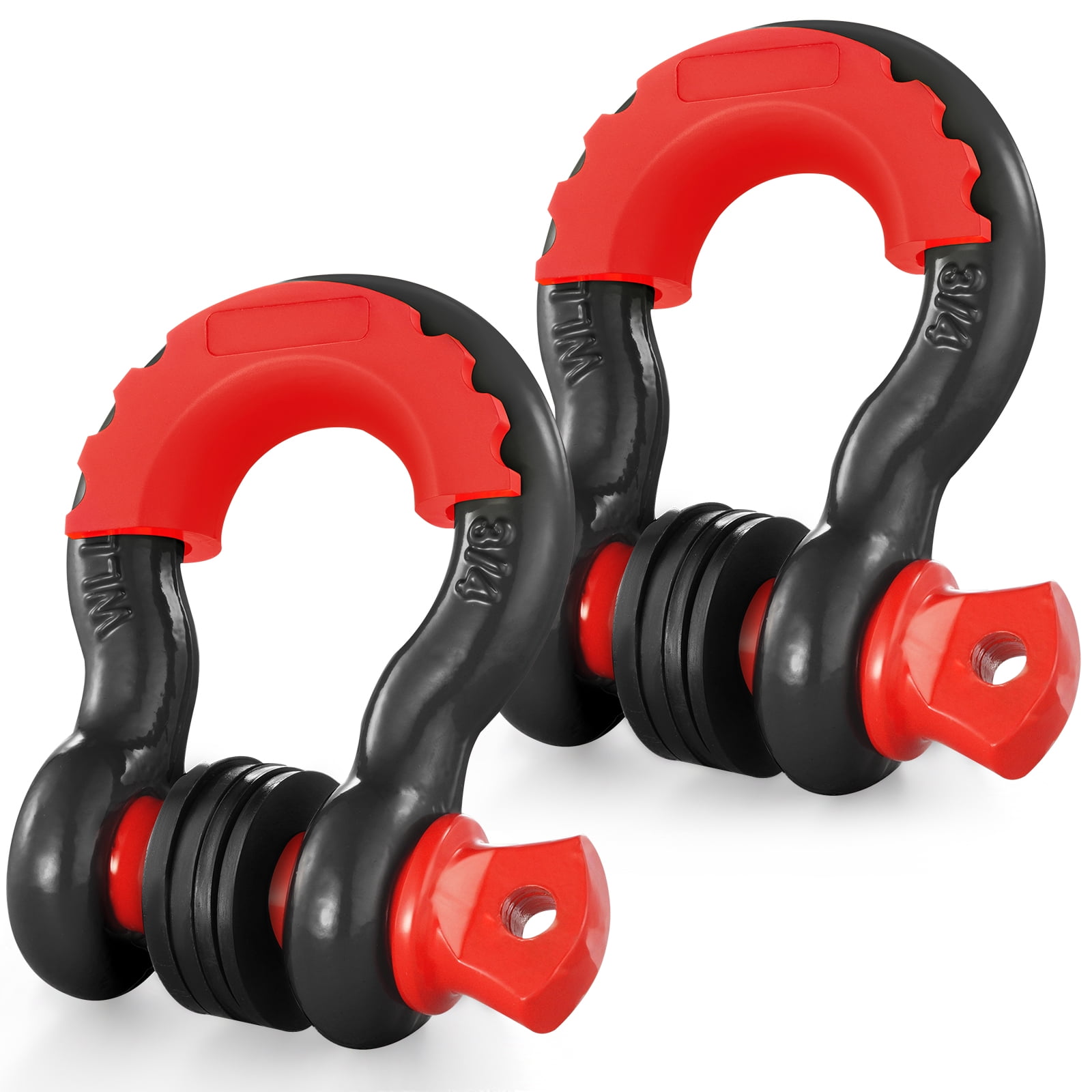 KFFKFF 3/4" D-Ring Shackle, 2-Pack, Alloy Steel, 62832 lbs (28.5 Ton) Break Strength, 7/8" Screw Pin, Includes Isolators & Washers, Durable Recovery Gear for Off Road Vehicles, Jeep, Truck - Black