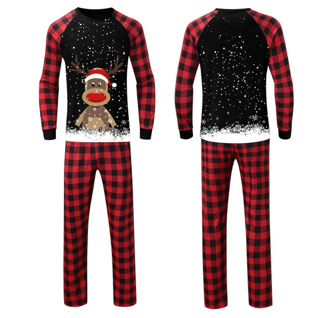 LSLJS Family Pajamas Matching Noël Ensembles, Tenues Parent-Enfant Noël Costumes Patchwork à Carreaux Imprimés Vêtements de Maison Col Rond Manches Longues Pajamas Ensembles Deux Pièces for Ensemble de Nuit de Noël