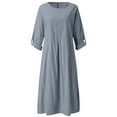 thumbnail image 6 of Jinhomg Cotton Linen Maxi Dresses for Women Casual Solid Half Sleeve Maxi Dress Loose Comfy Crew Neck Summer Vacation Beach Dresses with Pockets Light Blue XXL, 6 of 8
