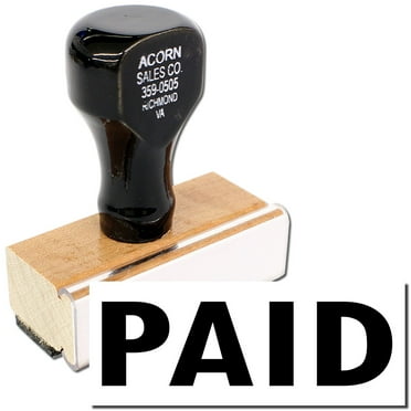 Paid Rubber Stamp, Wooden Handle Rubber Stamp, Laser Engraved Dies, Impression Size 1/2" x 1-1/2”, Uses a Separate Stamp Pad