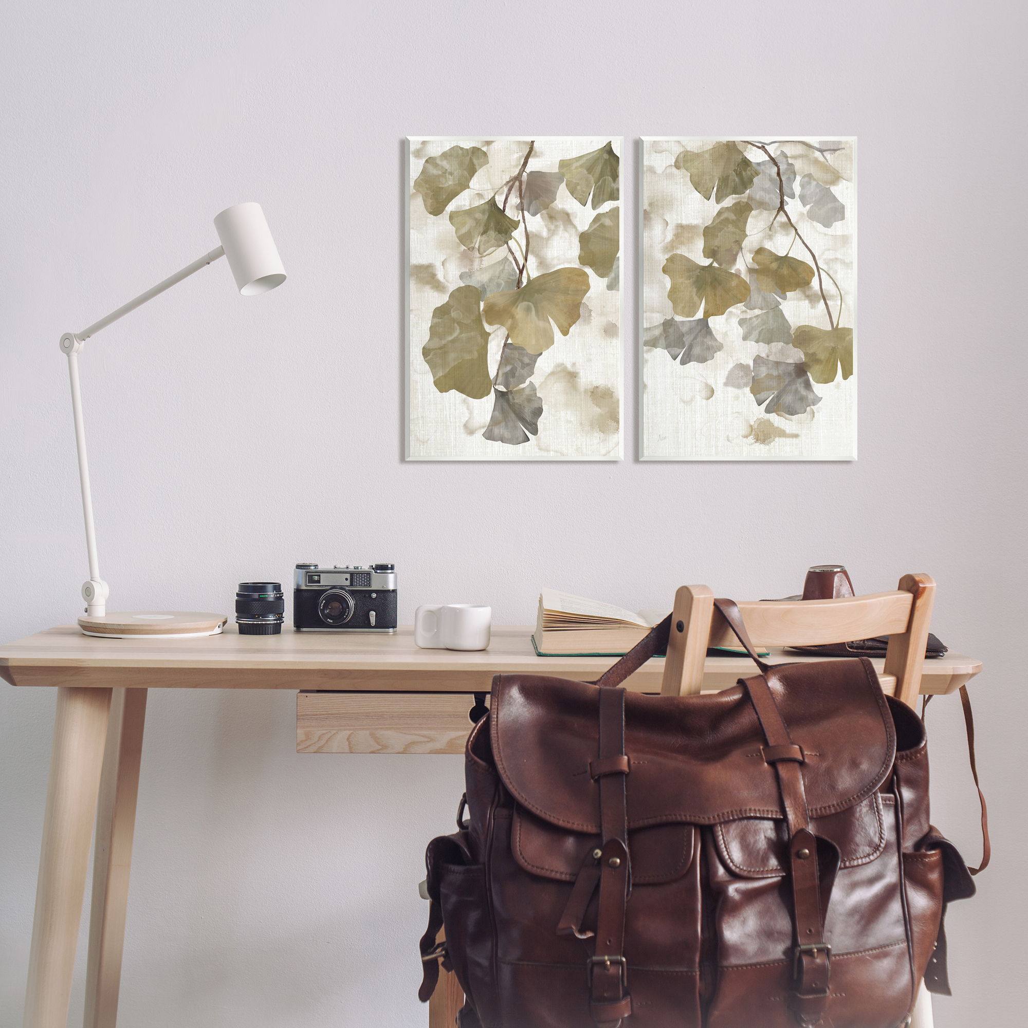 Stupell Industries Rustic Gingko Leaves Botanical & Floral Painting Unframed Art Print Wall Art, 13 x 19, Set of 2