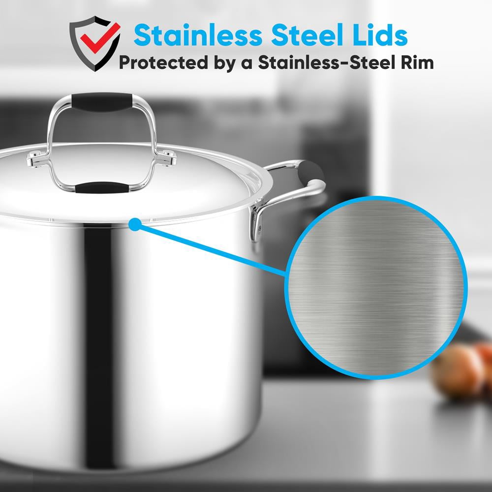 NutriChef Stainless Steel Sturdy & Durable Stain-Resistant Kitchen Cookware Sauté Pan Stock Pot Lid