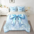 thumbnail image 2 of Manfei Bling Blue Bowknot Bedding Comforter Set 7 Pieces for Kids, Diamond Floral Print Full Bedding Set, Princess Bow Style Reversible Fitted Sheet Flat Sheet, Luxury Bedroom Decor, 2 of 7