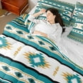 thumbnail image 4 of Manfei Retro Boho Aztec 7pcs Bedding Comforter Set,bohemian Exotic Style Queen Bedding Sets,Cyan Beige Rhombus Queen Sheet Sets For Boys Kids,Luxury Bedroom Decor Reversible, 4 of 8