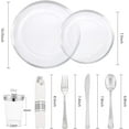 thumbnail image 2 of LIYH 210 Pcs Rolled Plastic Silverware Dinnerware Sets - Clear Disposable Heavyduty Plastic Disposable Plates for Wedding Party Silver Rimmed Cups 30 Guests, 2 of 8
