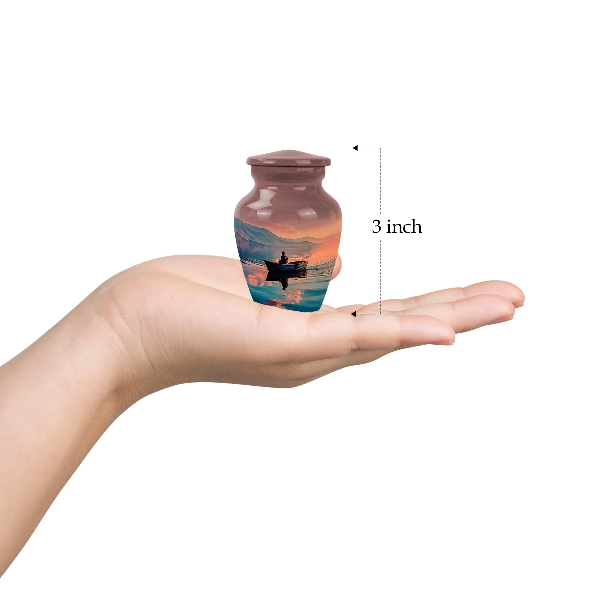 MUKTIVE Fishing Small Decorative Urns for Male & Female for Funeral - Keepsake Human Ashes Cremation Urn - Memorial Fisherman Urn for Dad & Mom - 3 Inch