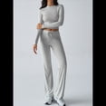 thumbnail image 4 of Conjuntos de 2 Piezas para Mujer, Larga, Cuello Redondo, Pantalones Acampanados de Cintura Alta, Conjuntos de Chándal, Ropa de Calle. Gris M, 4 of 10
