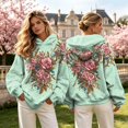 thumbnail image 2 of Womens Plus Size Graphic Hoodies Trendy Floral Printed Hooded Sweatshirts Ladies Loose Fit Pullovers Fall Long Sleeve Tops Y_Green XXXL, 2 of 7