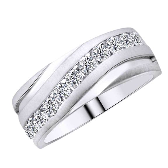 AFFY Round Shape White Natural Diamond Men's Band Ring In 10k White Gold (0.25 cttw) Ring Size-4