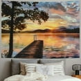 thumbnail image 2 of JRXY  Seascape Tapestry, Shore of Seventh Lake Tree Sunbeam at Sunset Water Reflection Tranquility, Wide Wall Hanging for Bedroom Living Room Dorm, Brown Peach Painting, 2 of 6