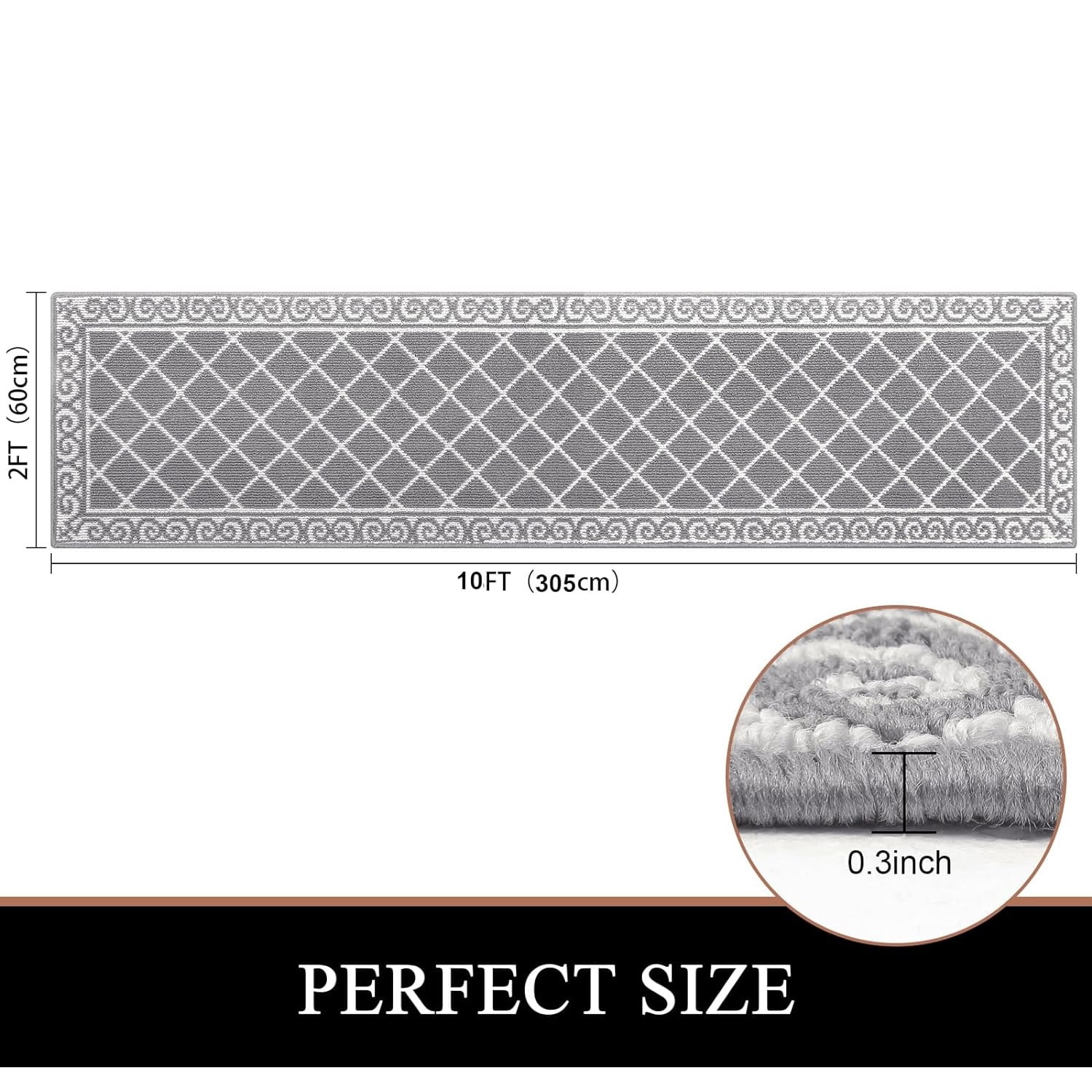 Yamaziot 2'x10' Runner Rug for Long Hallway, Washable Kitchen Floor Mat Non Skid Entryway Rug Low Profile Indoor Front Door Mat, Gray