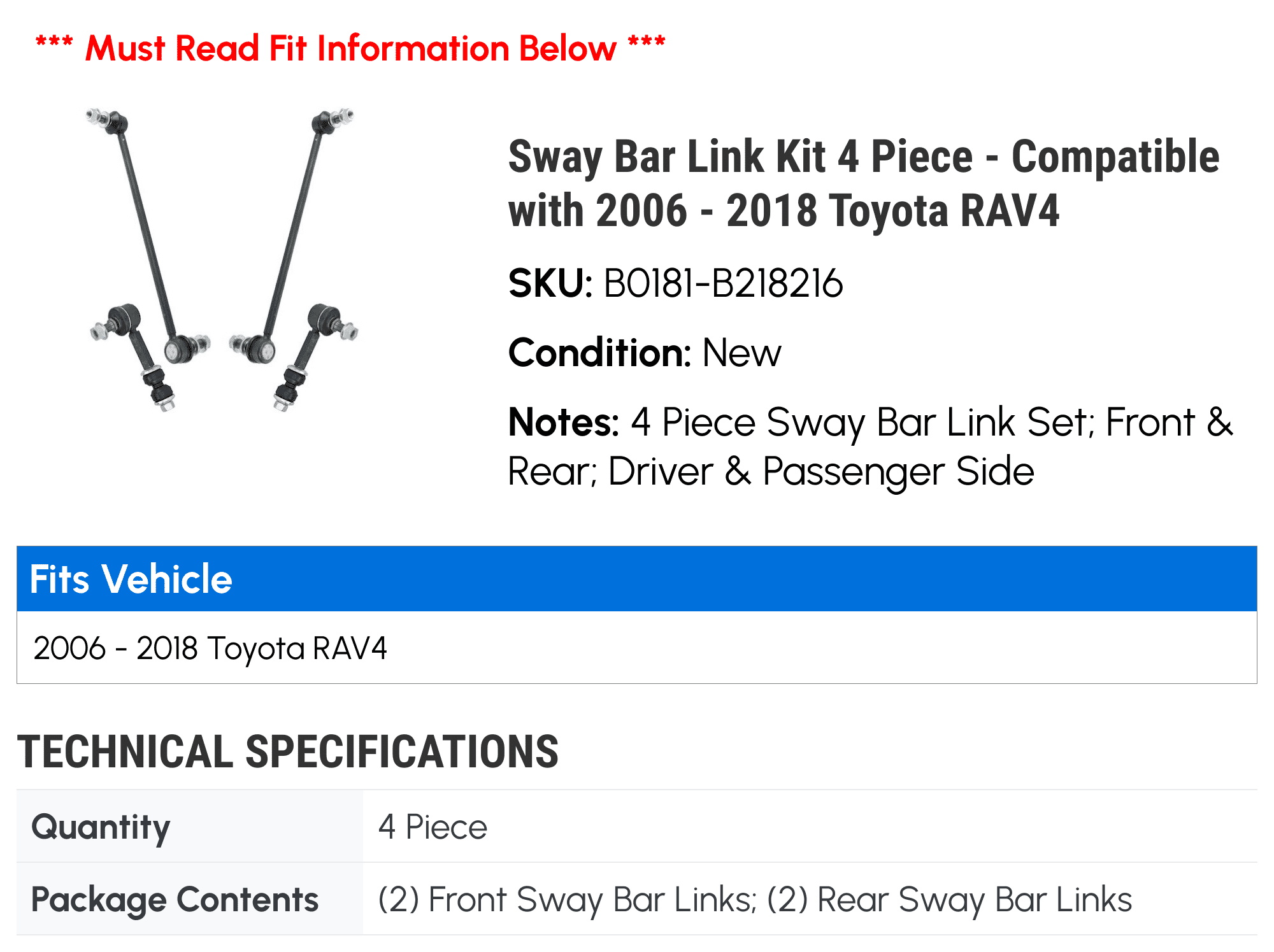 Rear Sway Bar Link - Compatible With 2006 - 2018 Toyota RAV4 2007 2008 2009 2010 2011 2012 2013 2014 2015 2016 2017 7dc702b0 4601 4d8f B128 932a46b64a34.8c453cf648c31d3fcea53239d6d89a07