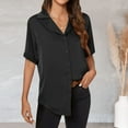 thumbnail image 3 of WTXUE Button Down Shirts for Women Blouses for Women Dressy Casual Solid Color Blouses V Neck Tops Chiffon Blouses Tunic Tops Short Sleeve Shirts Solid Blouses Comfy Shirts Fitted Blouses Black L, 3 of 3