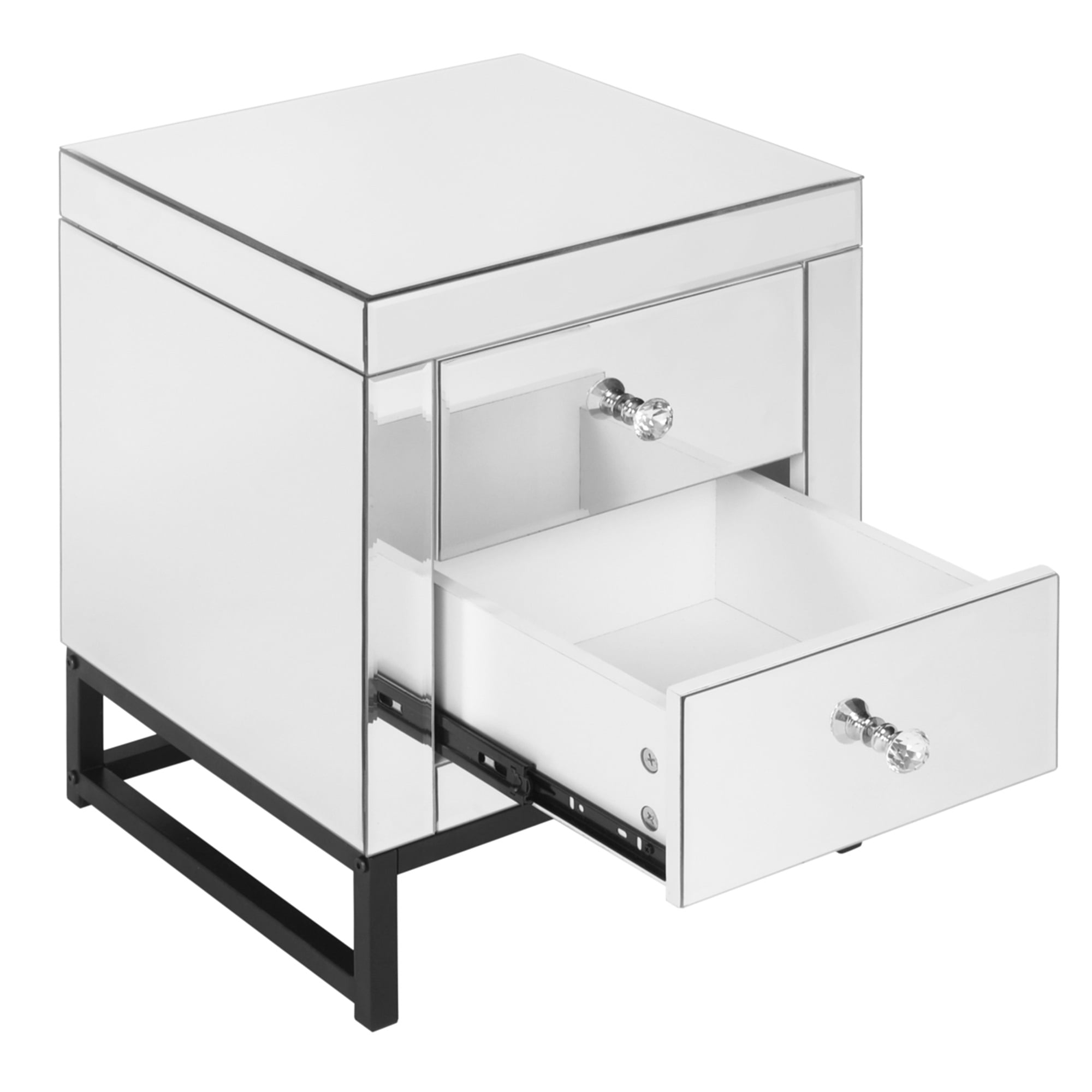 Resenkos Modern Mirrored Nightstand with 2 Drawers, Mirror Accent Silver Table for Living Room/Bedroom Resenkos Modern Mirrored Nightstand with 2 Drawers, Mirror Accent Silver Table for Living Room/Bedroom