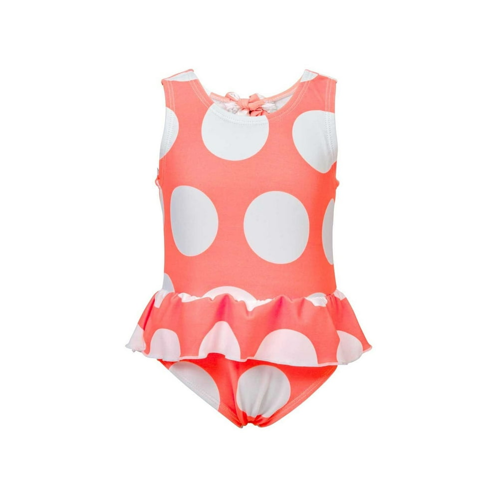 Snapperrock - Snapperrock Neon Coral Spot Litte Girls Skirted Swimsuit ...