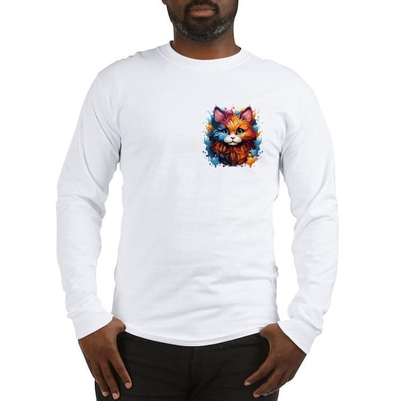 CafePress - Cute Cat Watercolor Men's Long Sleeve T Shirt - Unisex Cotton Long Sleeve T-Shirt