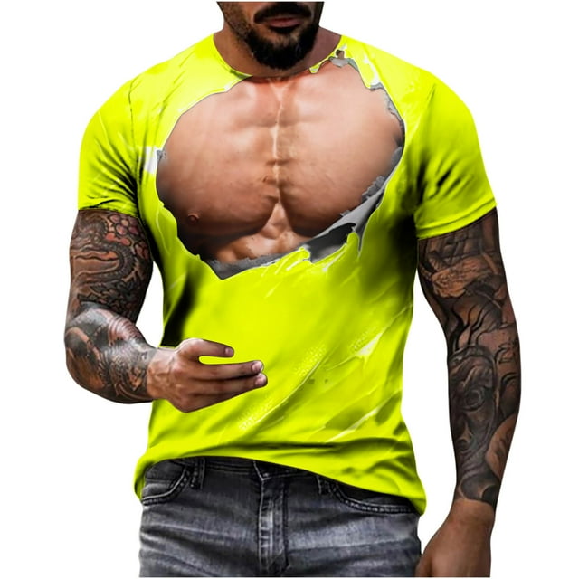 Camisetas de Manga Larga de los Hombres Muscle Print Graphic Tee, Sudadera de Cuello de la Tripulación Casual para Al Aire Libre, Vacaciones Y Verano Diario de Primavera