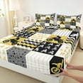 thumbnail image 3 of Homewish Motercycle Sports Player Bed Sheets, Eat Sleep Ride King Sheets, Yellow Patchwork Print Sheet Set, Ultra Soft Bedroom Decor, 4 Pieces, 3 of 7
