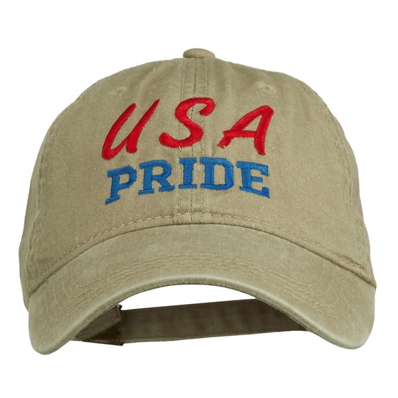 USA Pride Embroidered Washed Cap - Khaki OSFM