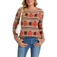 thumbnail image 2 of Halloween Sweaters for Women 2026 Fall Pumpkin Knit Pullover Sweater Fair isle Crewneck Khaki Sweaters Shermie, 2 of 9