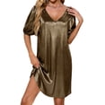 thumbnail image 3 of TaTaai Women's Elegant Sparkly V-Neck Puff Sleeve Loose Fit Midi Dress Fashion Glitter Party Prom Evening Casual Daily Wear Dress Gift, 3 of 7