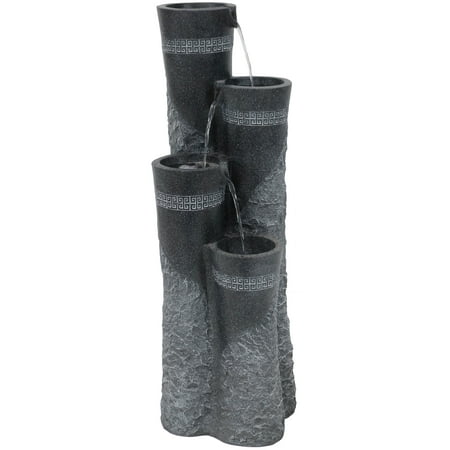Sunnydaze 41 H Electric Polystone 4-Tier Staggered Pillars Outdoor Water Fountain with LED Lights
